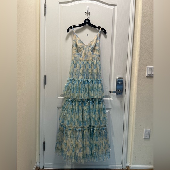 Hutch Watercolor Vining Daffodils Tulle  Dress Colors: Ivory/Sky Size 2 NWT - Picture 2 of 8